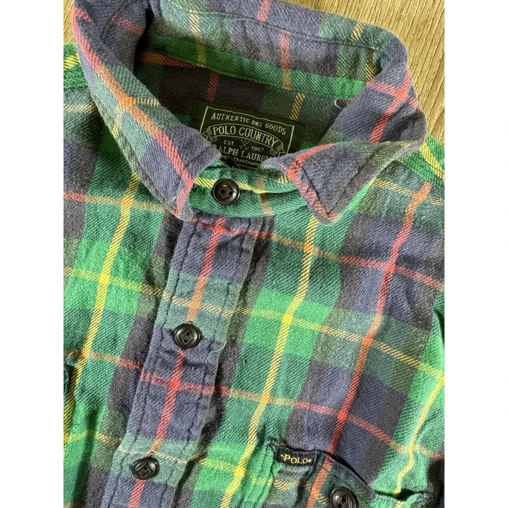 Ralph Lauren Vintage Polo Country Flannel Shirt Mens XXL Green Plaid 90s